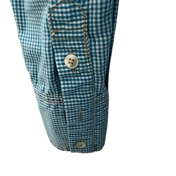 Free People long button down shirt dress blue gingham style size Large - Picture 7 of 15